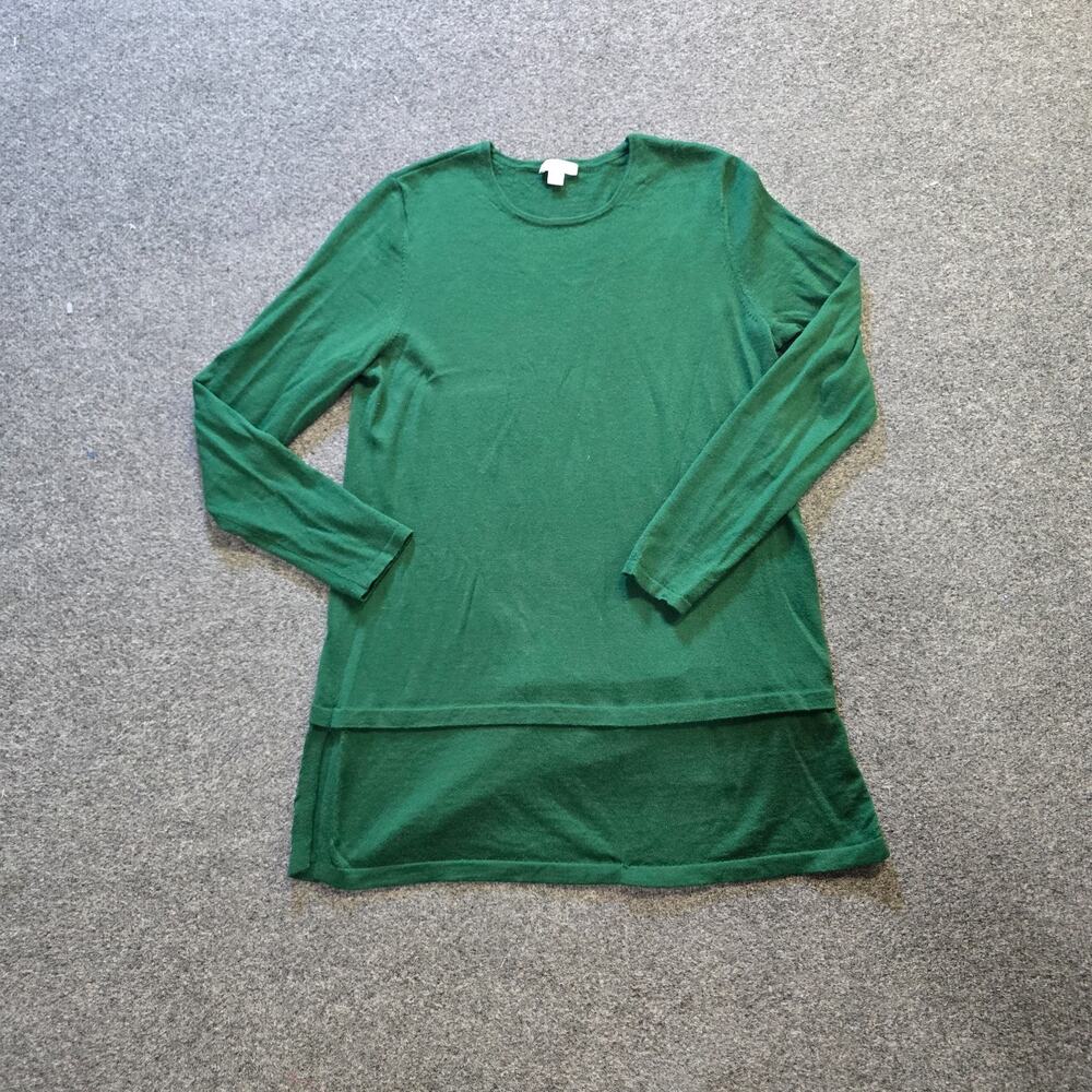 J Jill Sweater Top Womens Size Medium Green Merino Wool Long Sleeve Knit Capsule